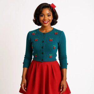 Pinup Crochet Cherry Cropped Cardigan Sweater